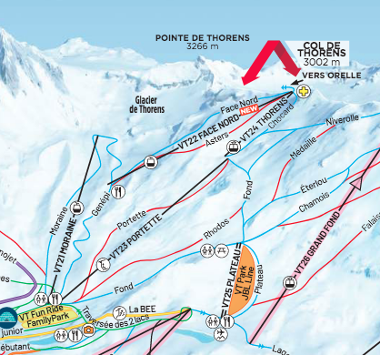 Val Thorens piste map showing Face Nord