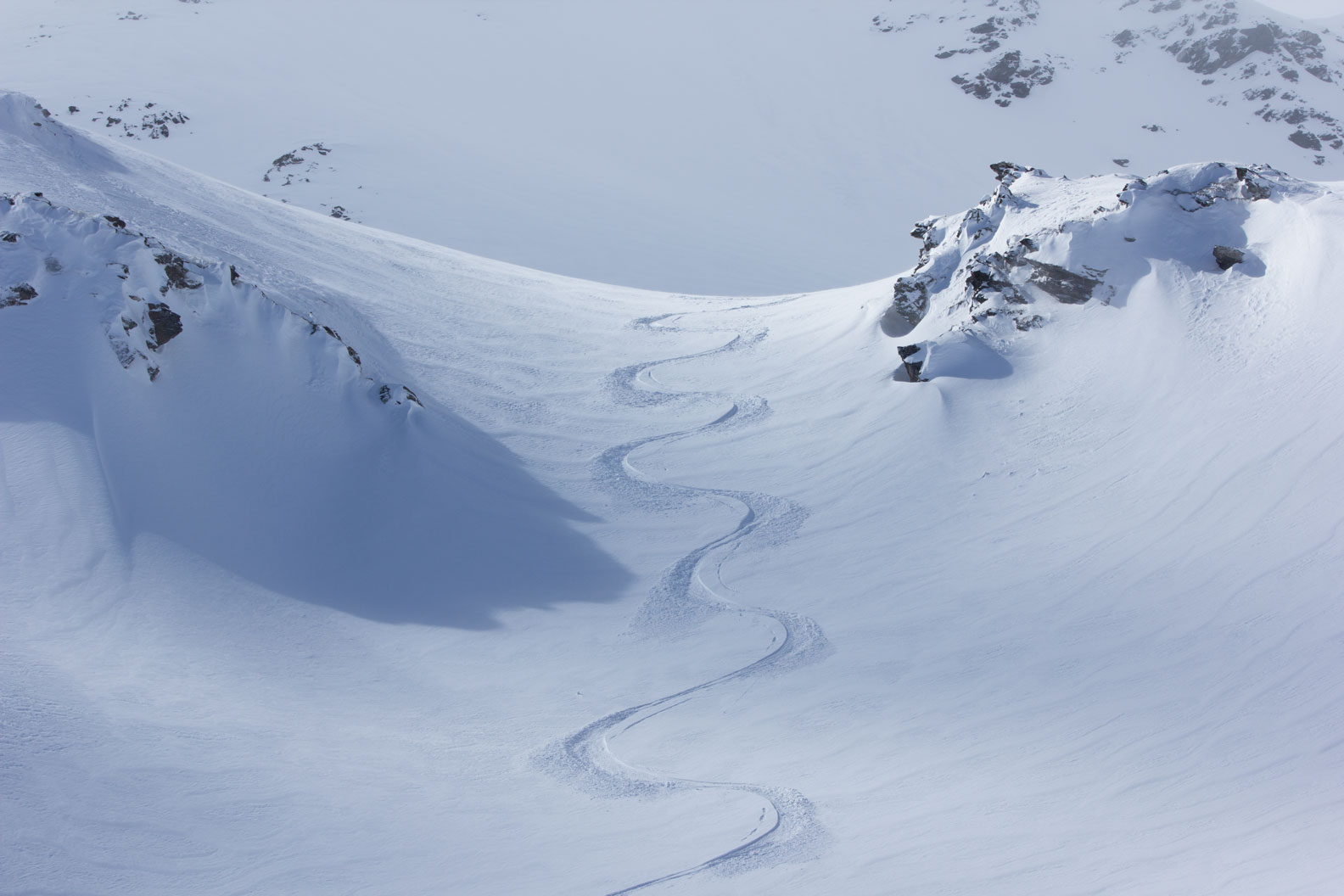 Ski tracks in powder, Val Thorens, 13th April 2018 Ski tracks in powder, Val Thorens, 13th April 2018