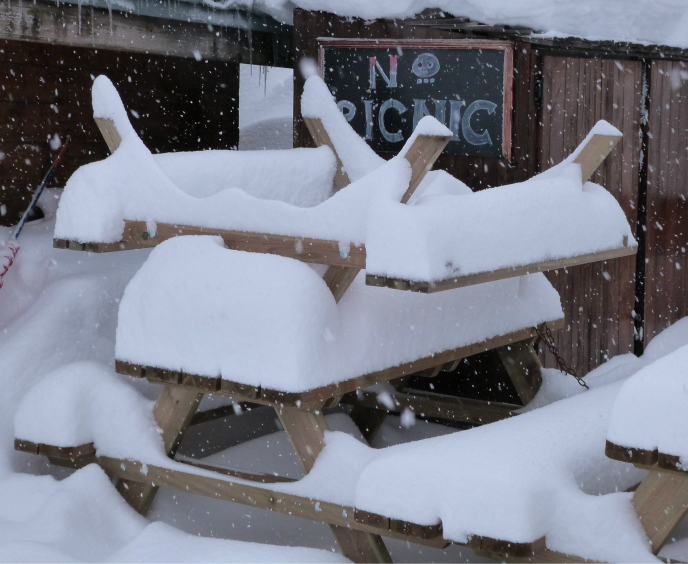 Picnic tables Val Thorens snow report, 2nd February 2013 - view of picnic tables