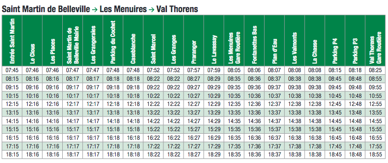 St-Martin-de-Belleville to Val Thorens bus times