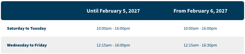 Toboggan day times 2026/27