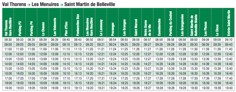 Val Thorens to St-Martin-de-Belleville bus times