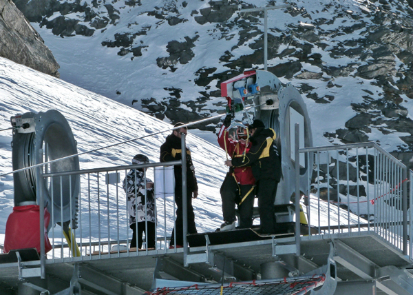 Strapping in to the zip wire in Val Thorens Strapping in to the zip wire in Val Thorens